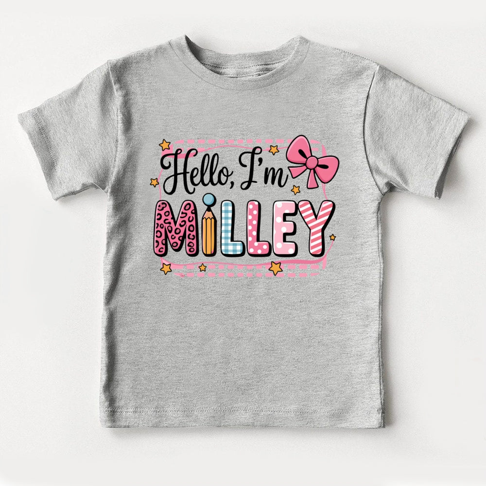 Personalized Name Hello I'M Milley Pink Bow Print Toddler&Kids Tees