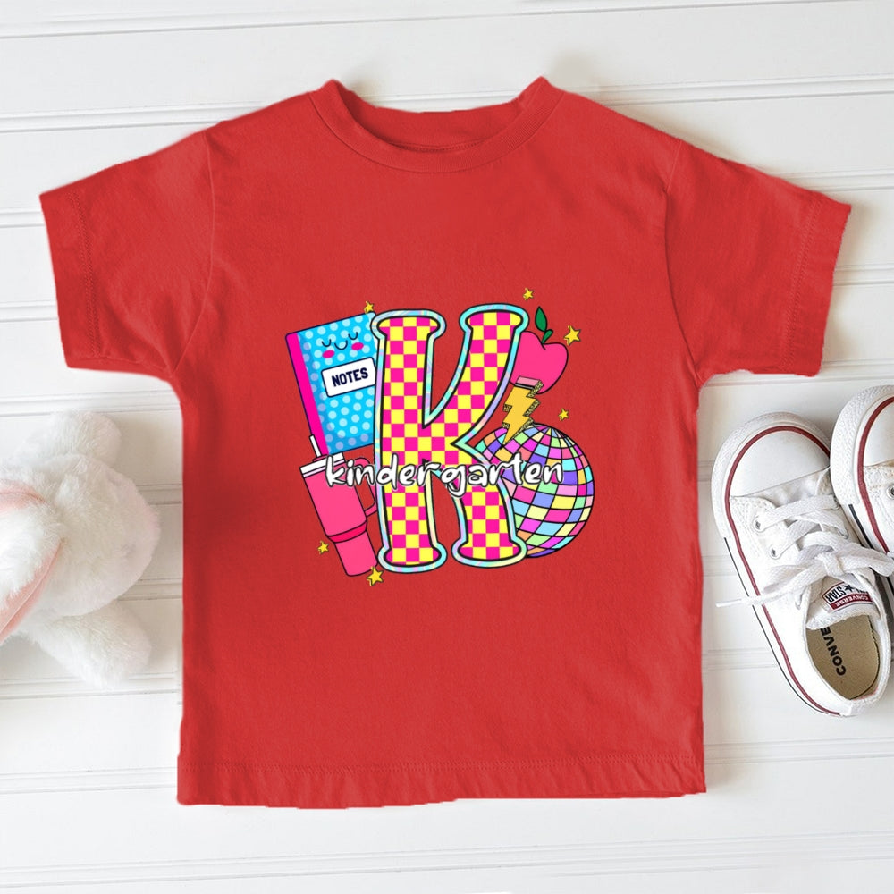 Personalized Grade Colorful Checkerboard Print K Is For Kindergarten Toddler&Kids Tees