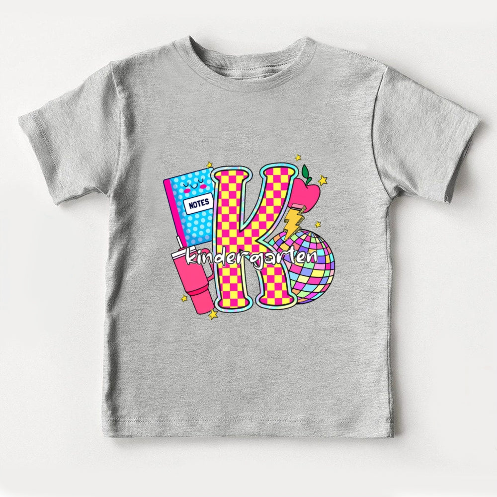 Personalized Grade Colorful Checkerboard Print K Is For Kindergarten Toddler&Kids Tees