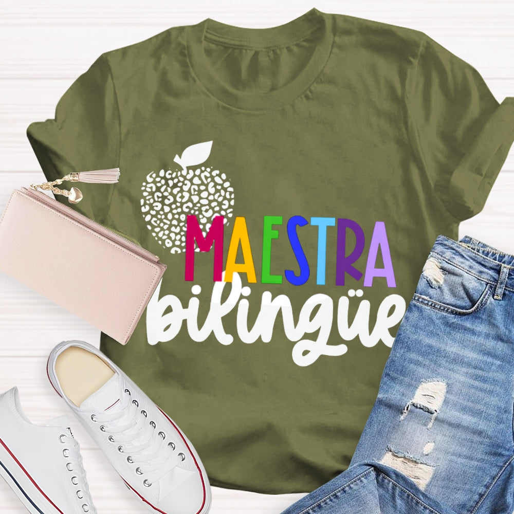Maestra Bilingue Polka Dot Apple Colorful Letters T-shirt