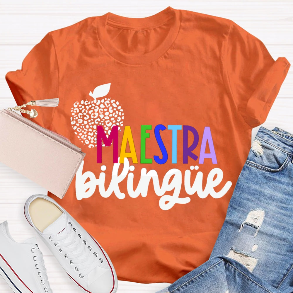 Maestra Bilingue Polka Dot Apple Colorful Letters T-shirt