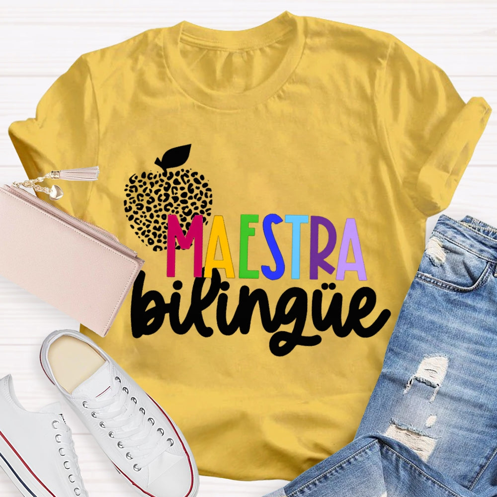 Maestra Bilingue Polka Dot Apple Colorful Letters T-shirt