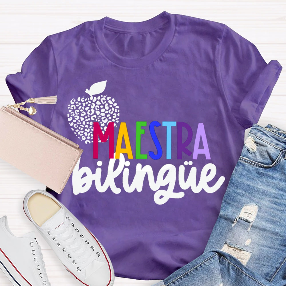 Maestra Bilingue Polka Dot Apple Colorful Letters T-shirt