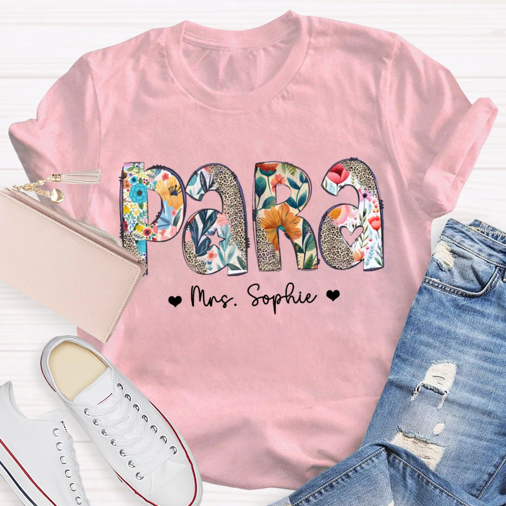 Personalized Name Para Colorful Flowers And Leopard Print Combination Letters T-shirt