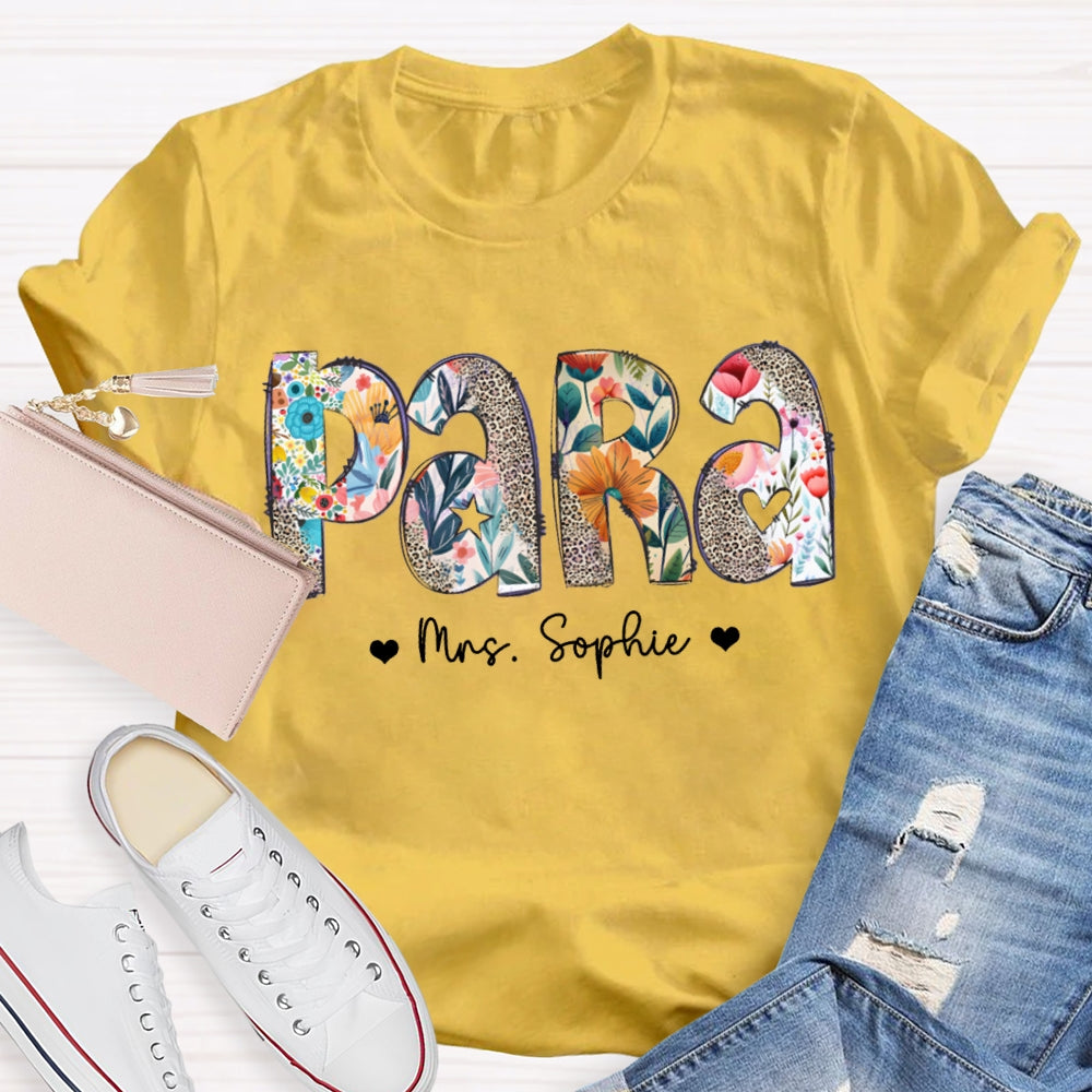 Personalized Name Para Colorful Flowers And Leopard Print Combination Letters T-shirt