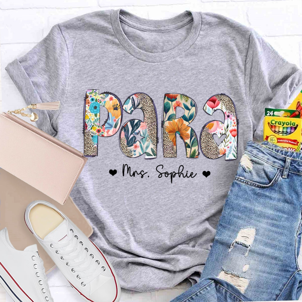 Personalized Name Para Colorful Flowers And Leopard Print Combination Letters T-shirt