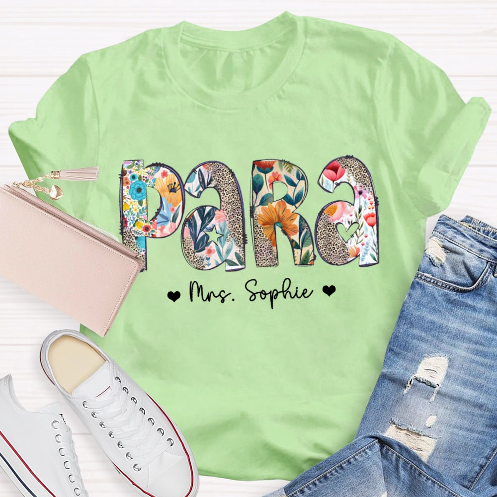 Personalized Name Para Colorful Flowers And Leopard Print Combination Letters T-shirt
