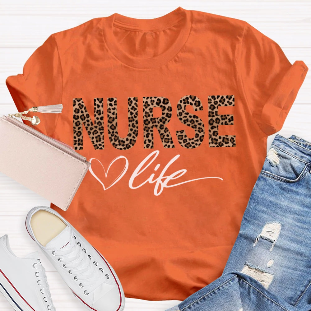 Nurse Life Hearts And Leopard Print Funny T-shirt
