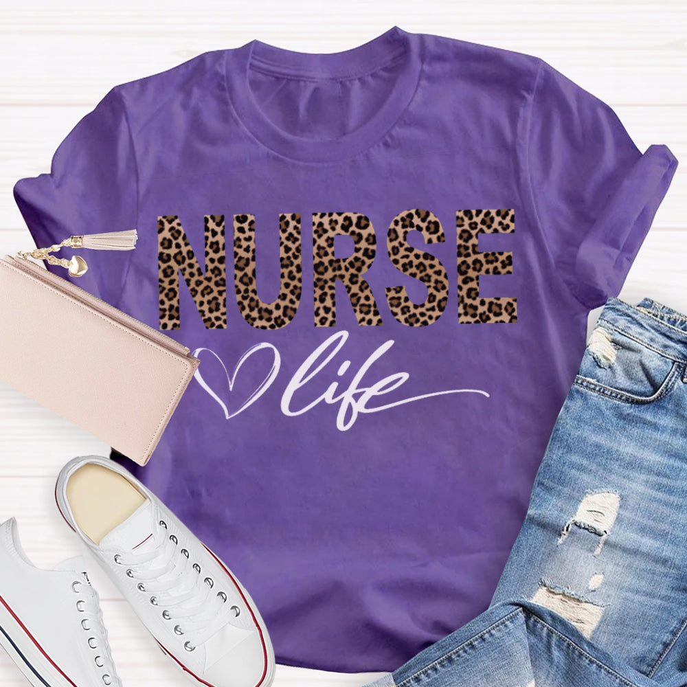 Nurse Life Hearts And Leopard Print Funny T-shirt