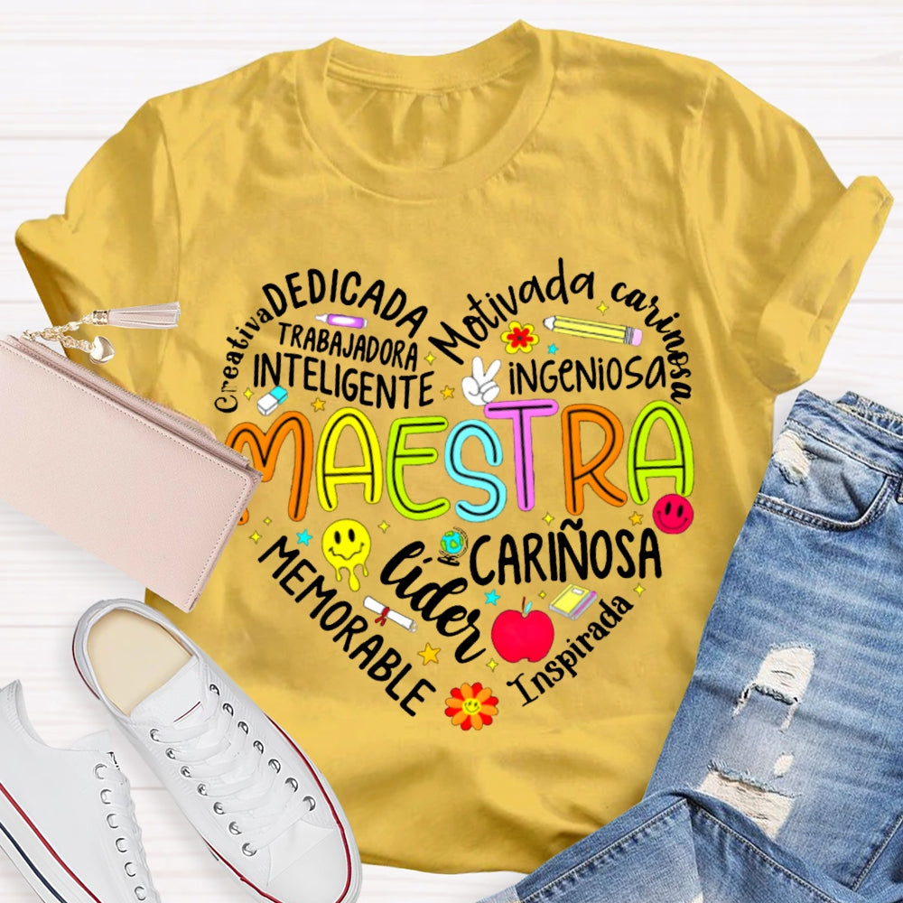 Maestra Dedicada Motivada Ingeniosa Lider Inspirada Memorable T-shirt