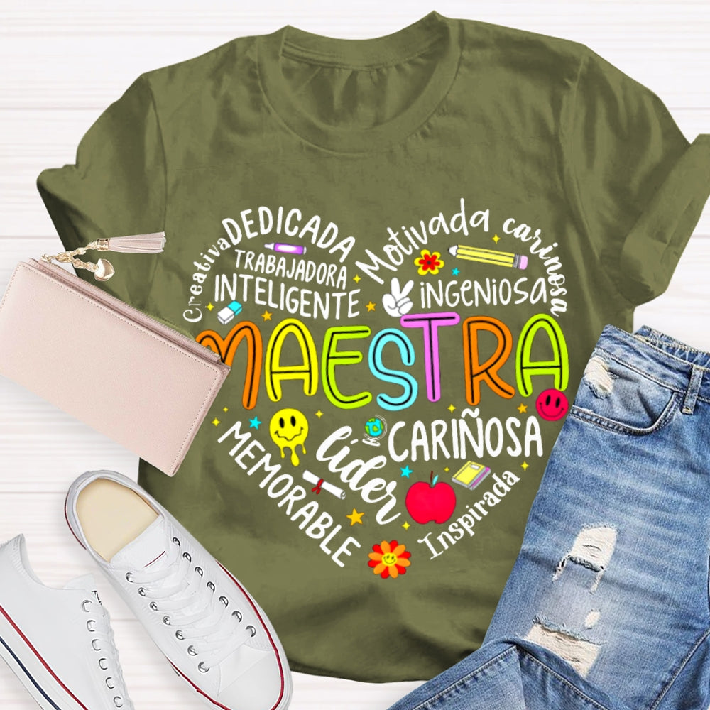 Maestra Dedicada Motivada Ingeniosa Lider Inspirada Memorable T-shirt