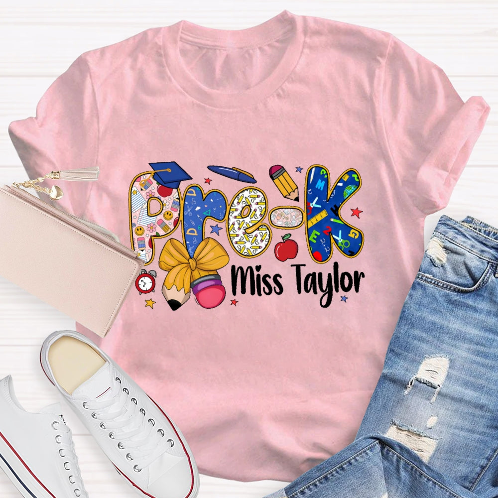 Personalized Name And Grade  Pre-K Letters Funny T-shirt