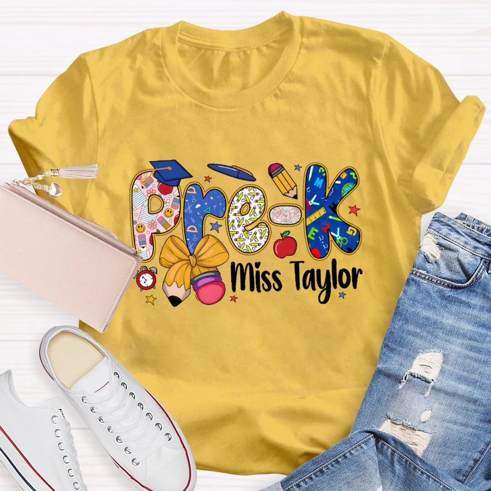 Personalized Name And Grade  Pre-K Letters Funny T-shirt