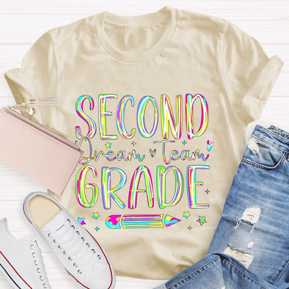 Personalized Grade Second Grade Dream Team Colored letters T-shirt