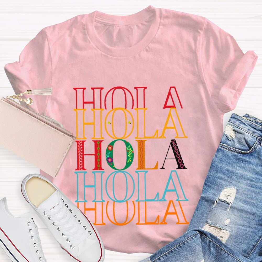 Hola Colored Letters Overlap T-shirt
