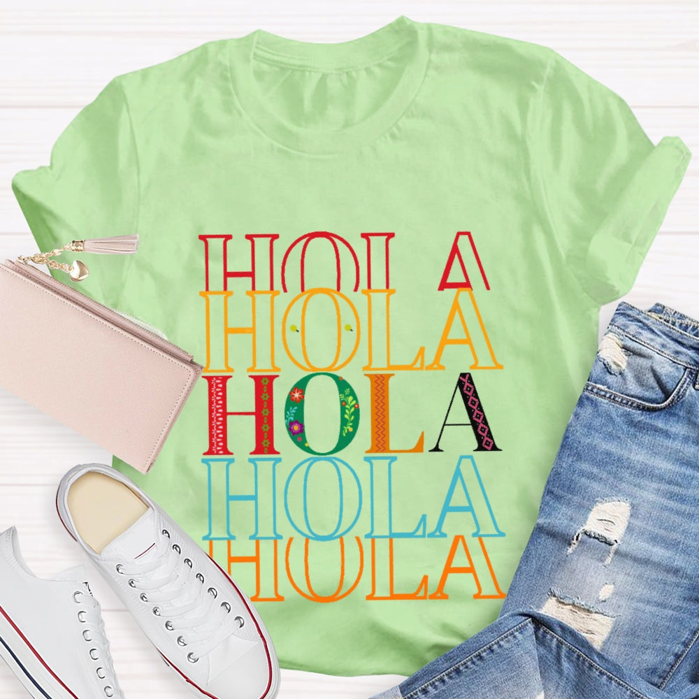 Hola Colored Letters Overlap T-shirt