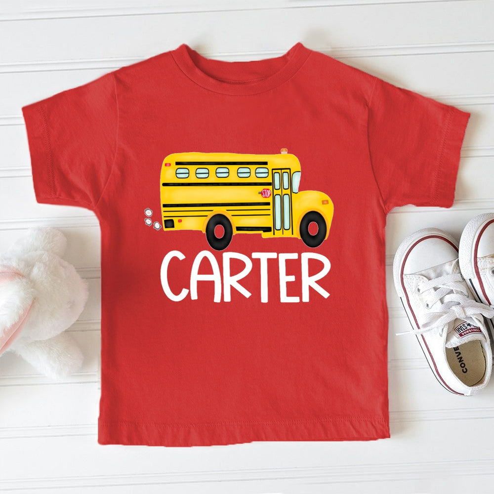 Personalized Name School Bus Funny Toddler T-shirts
