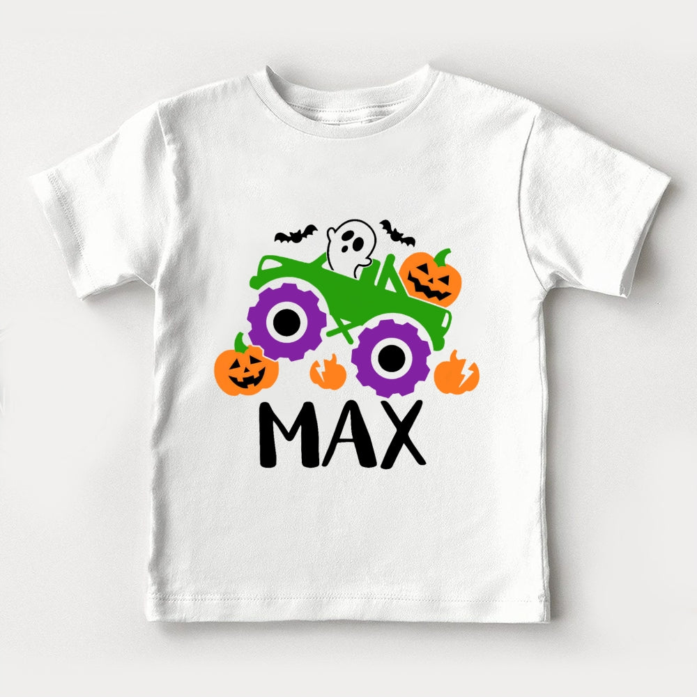 Personalized Name Halloween pumpkin cart Toddler T-shirts