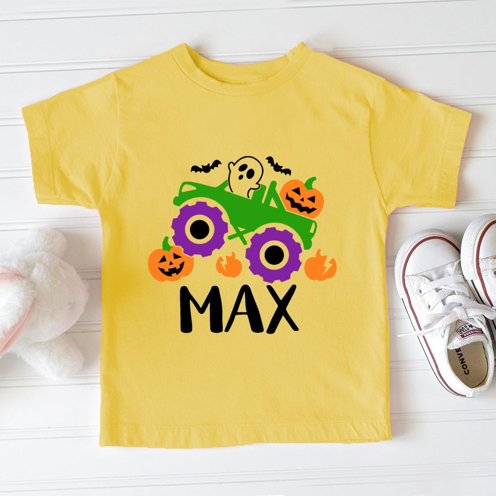 Personalized Name Halloween pumpkin cart Toddler T-shirts