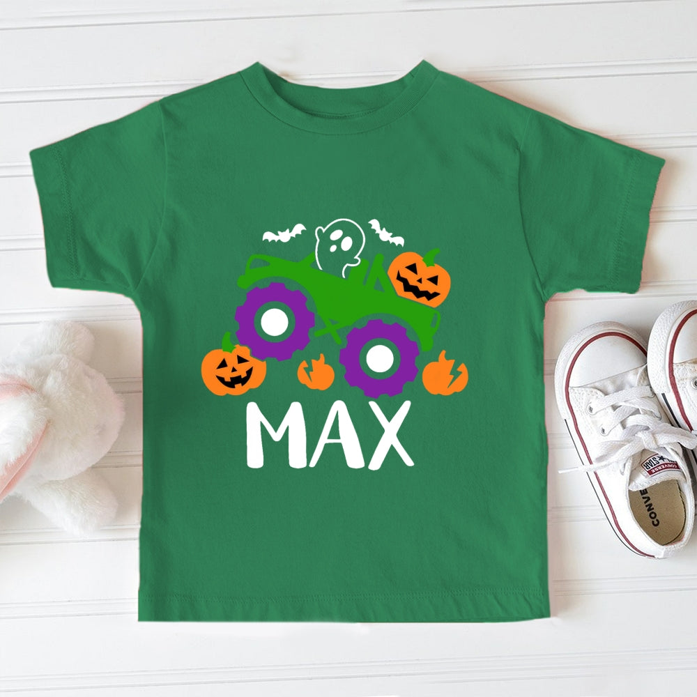Personalized Name Halloween pumpkin cart Toddler T-shirts