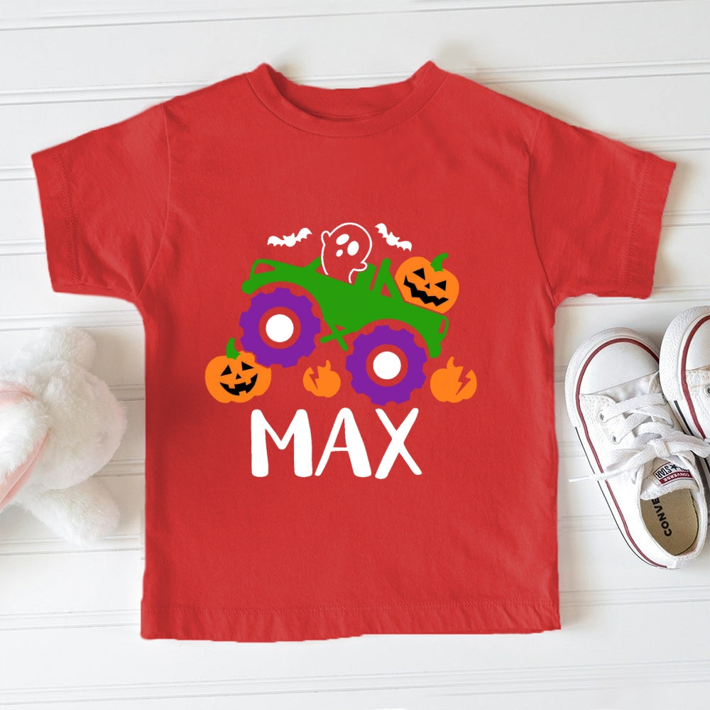 Personalized Name Halloween pumpkin cart Toddler T-shirts