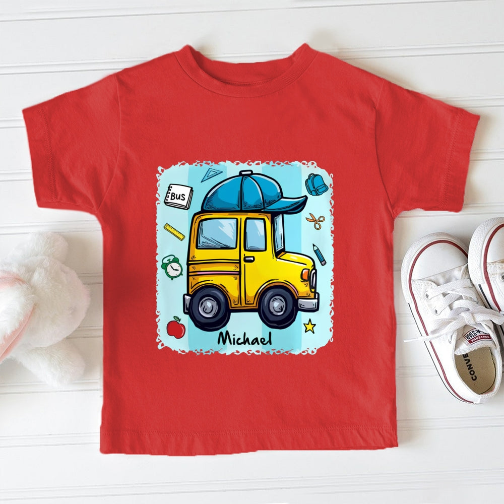 Personalized Name Cute School Bus Toddler T-shirts