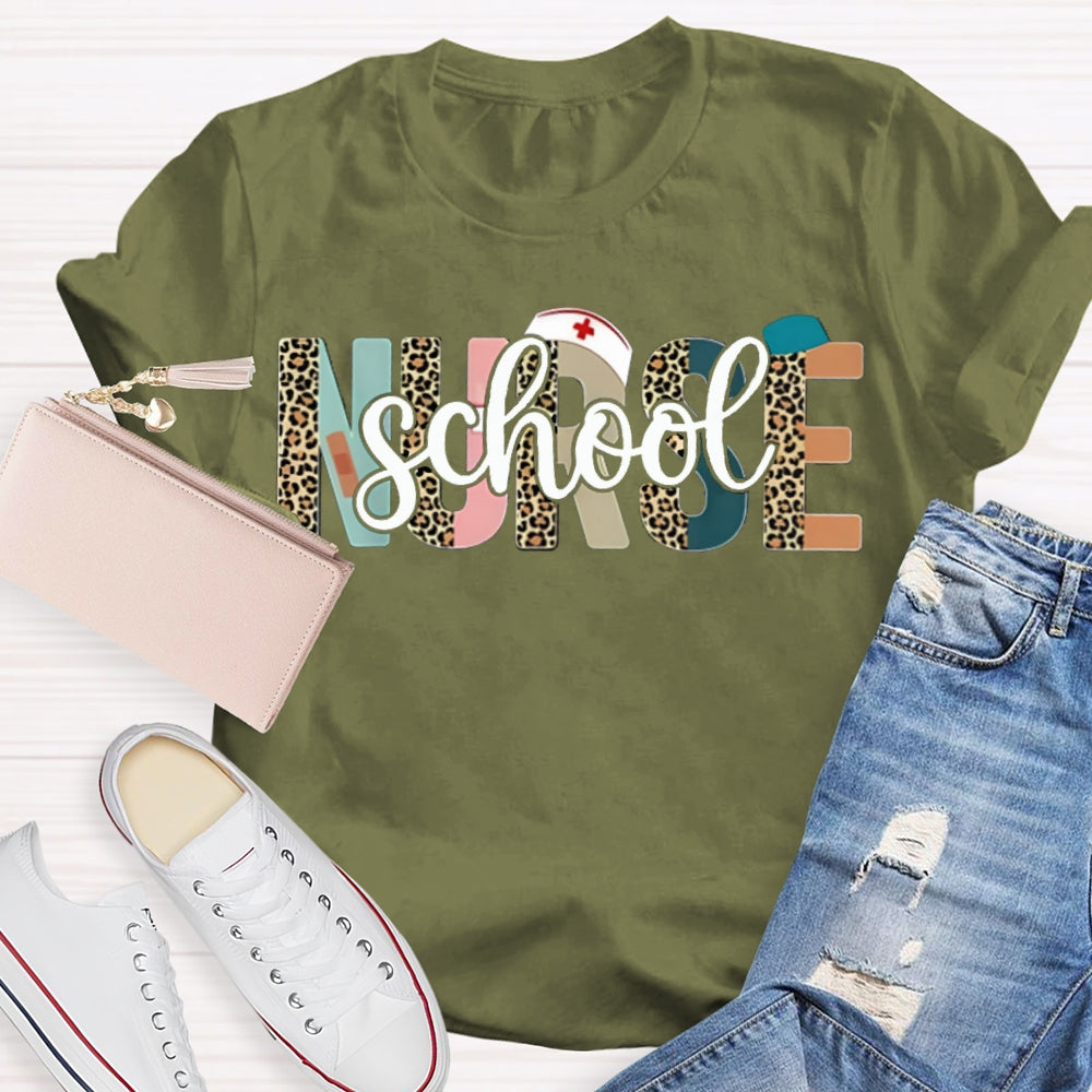 School Nurse Colorful And Leopard Print Combination Letters T-shirt