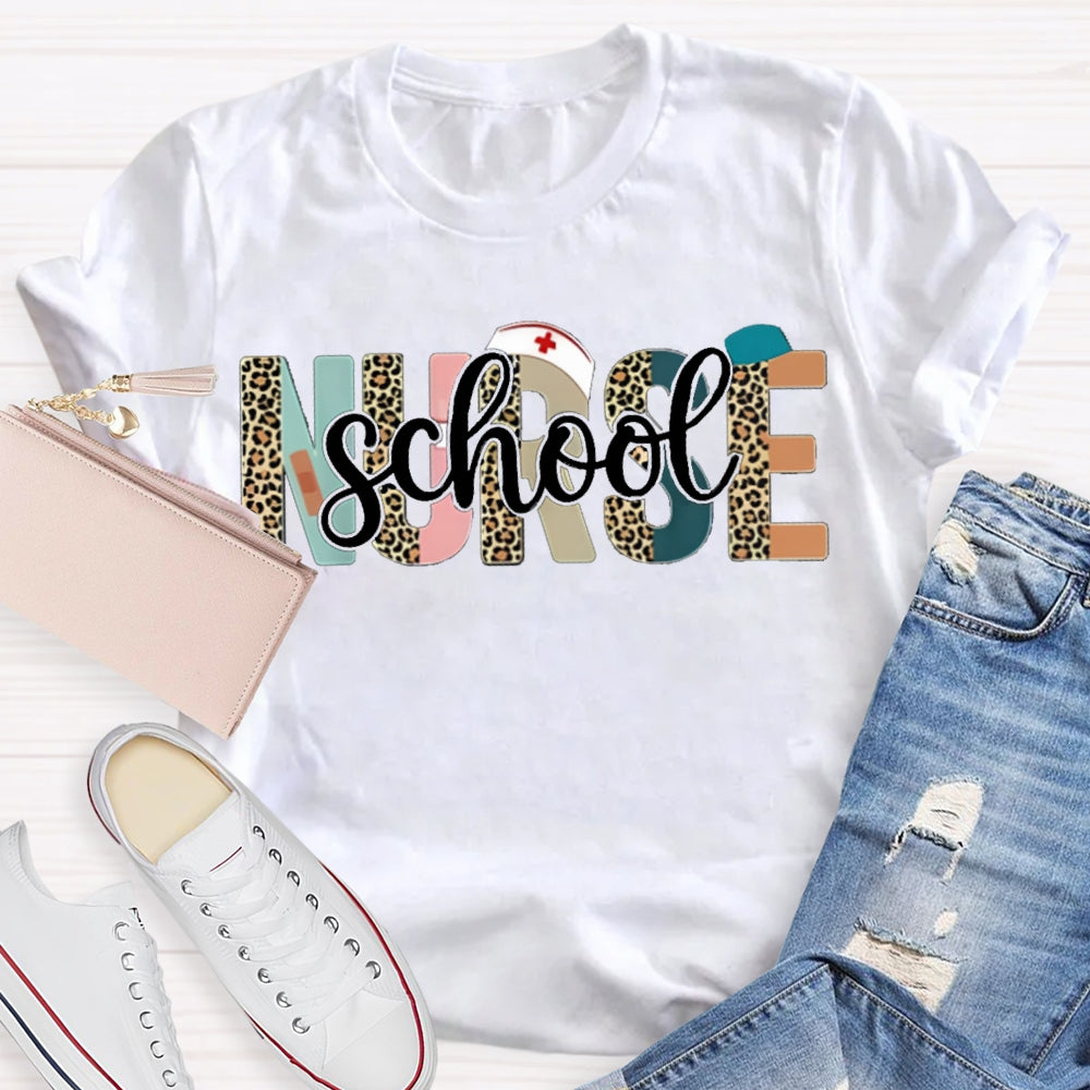 School Nurse Colorful And Leopard Print Combination Letters T-shirt