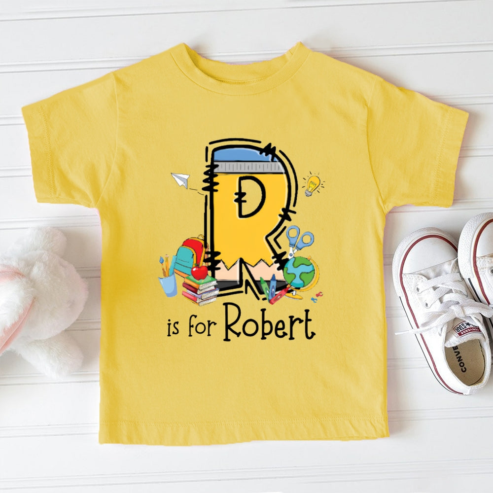 Personalized Name R Is For Robert Small School Bag And Books Toddler T-shirts