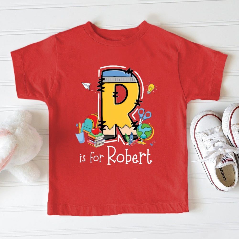 Personalized Name R Is For Robert Small School Bag And Books Toddler T-shirts