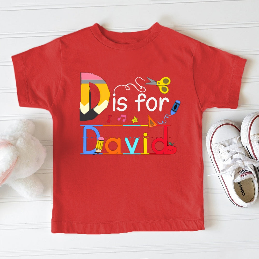 Personalized Name D Is For David Colorful Letters And Crayons Toddler T-shirts