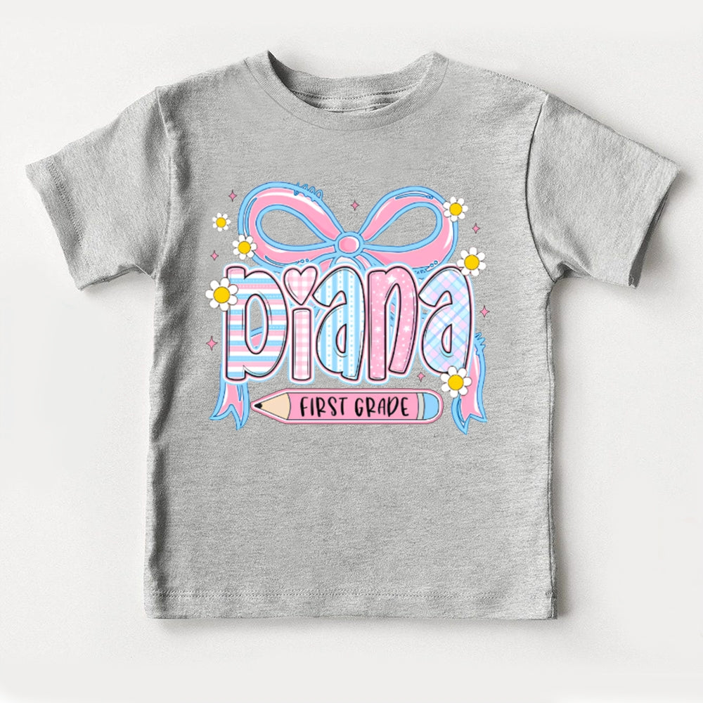 Personalized Name And Grade First Grade Bows And Sunflowers Toddler T-shirts