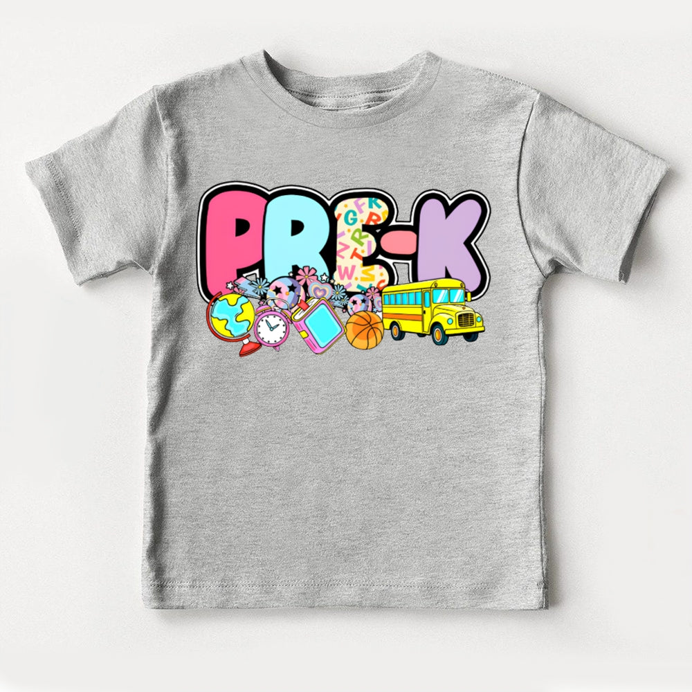 Personalized Grade Kindergarten Globe Alarm Clock And School Bus Toddler T-shirts