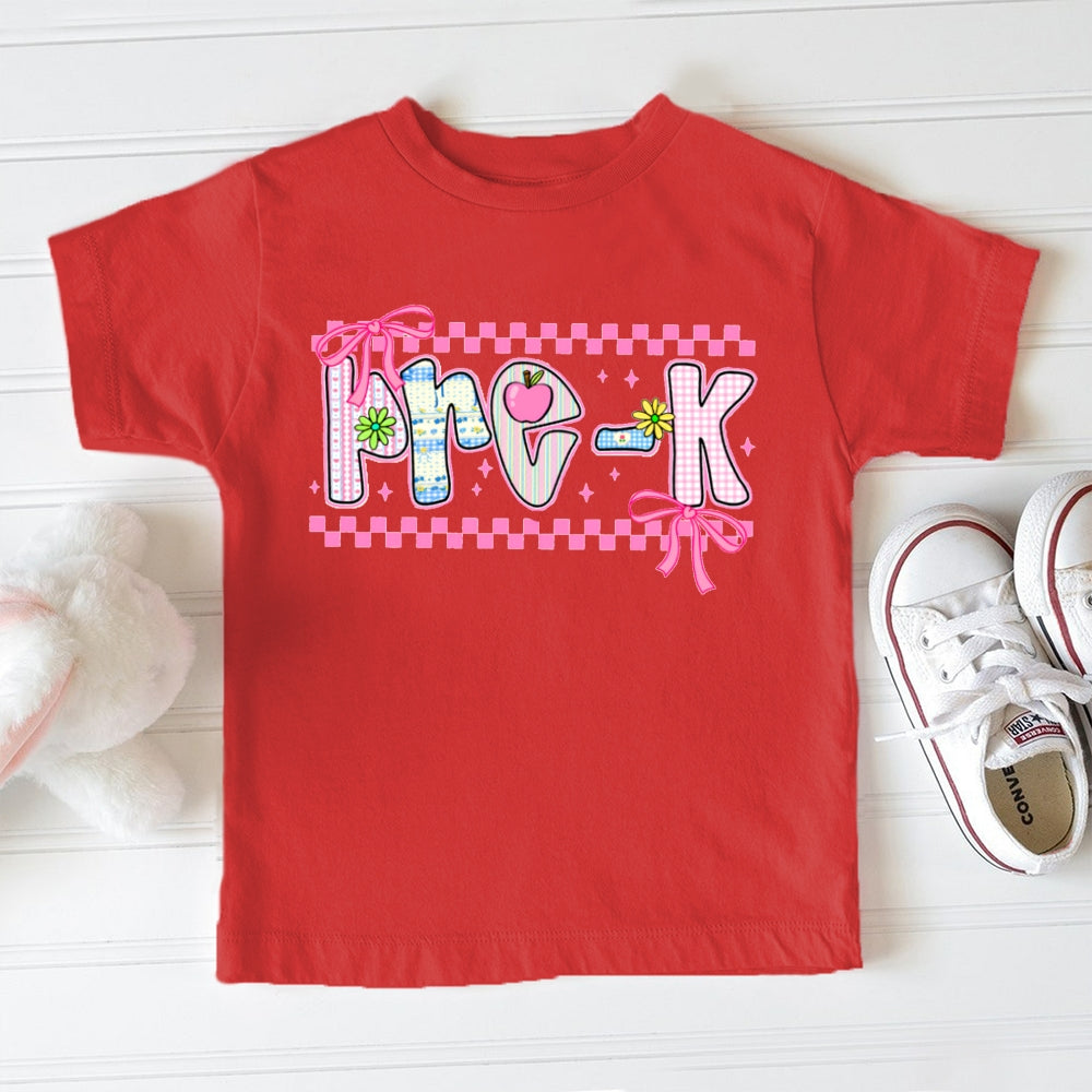Personalized Grade Pre-K Bow And Gingham Print Toddler T-shirts