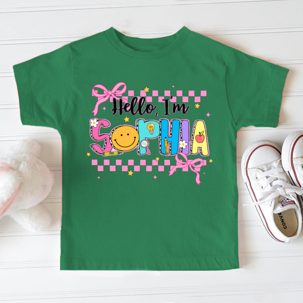 Personalized Name Hello I'M Sophia Colorful Letters And Pink Small Square Print Toddler T-shirts