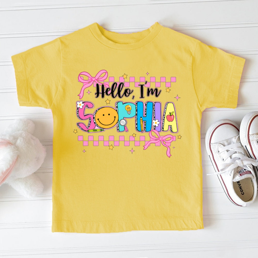 Personalized Name Hello I'M Sophia Colorful Letters And Pink Small Square Print Toddler T-shirts