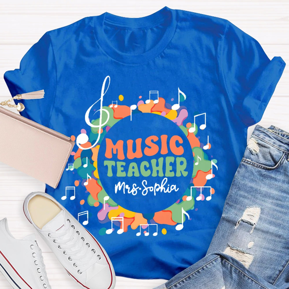 Personalized Name Music Teacher Musical Notes Funny  T-shirt