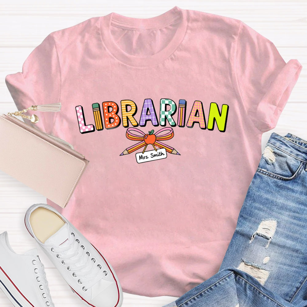 Personalized Name Librarian Pencil Bow T-Shirt