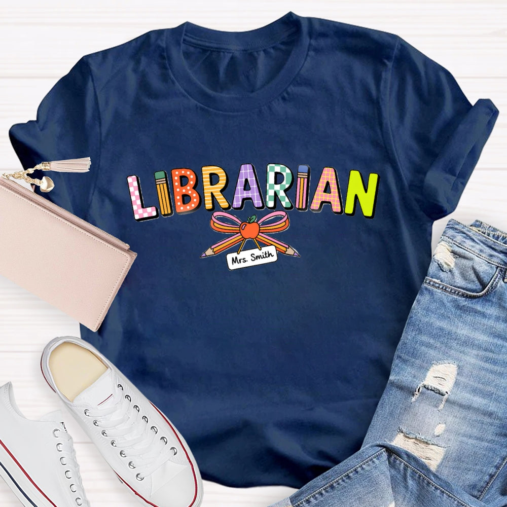 Personalized Name Librarian Pencil Bow T-Shirt