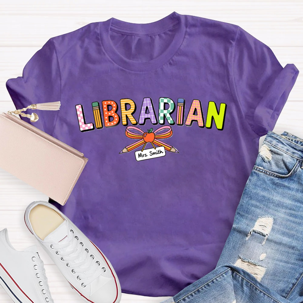 Personalized Name Librarian Pencil Bow T-Shirt