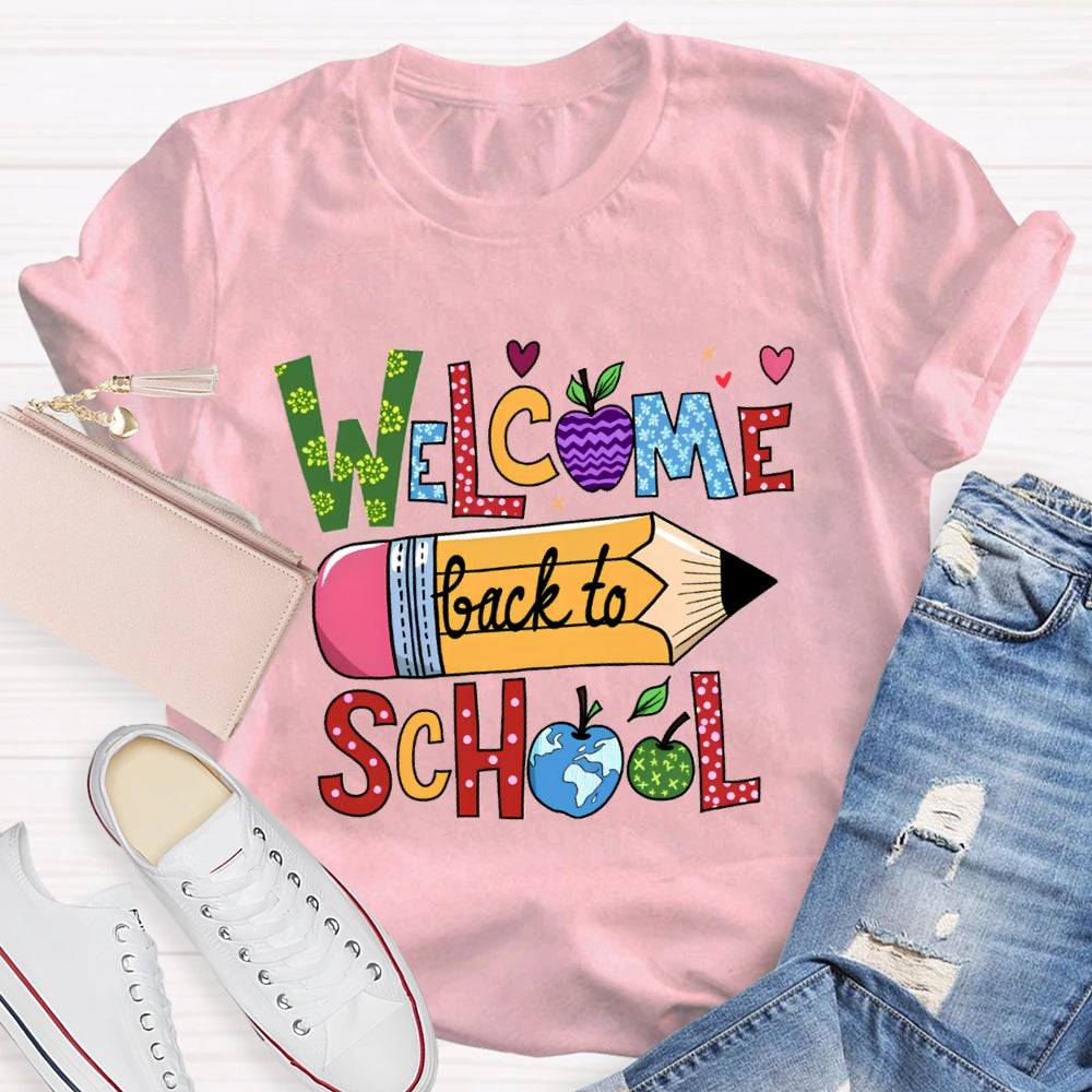 Welcome Back To School Pencil Globle Apple T-Shirt