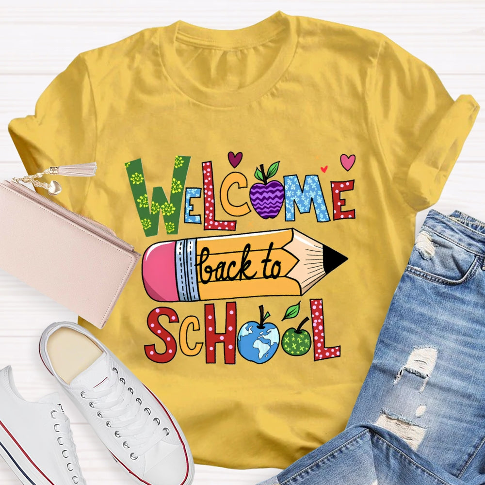Welcome Back To School Pencil Globle Apple T-Shirt