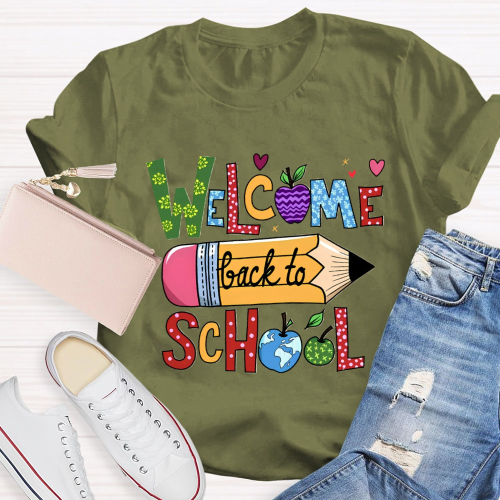 Welcome Back To School Pencil Globle Apple T-Shirt