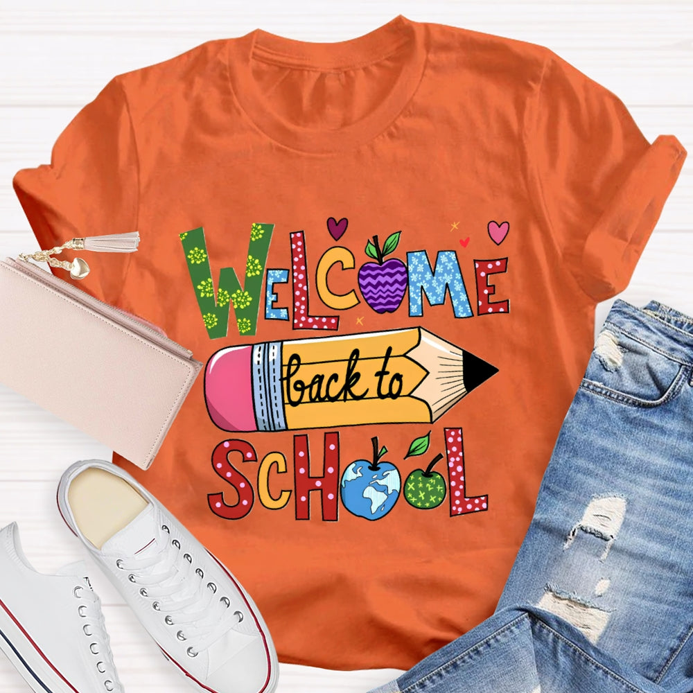 Welcome Back To School Pencil Globle Apple T-Shirt