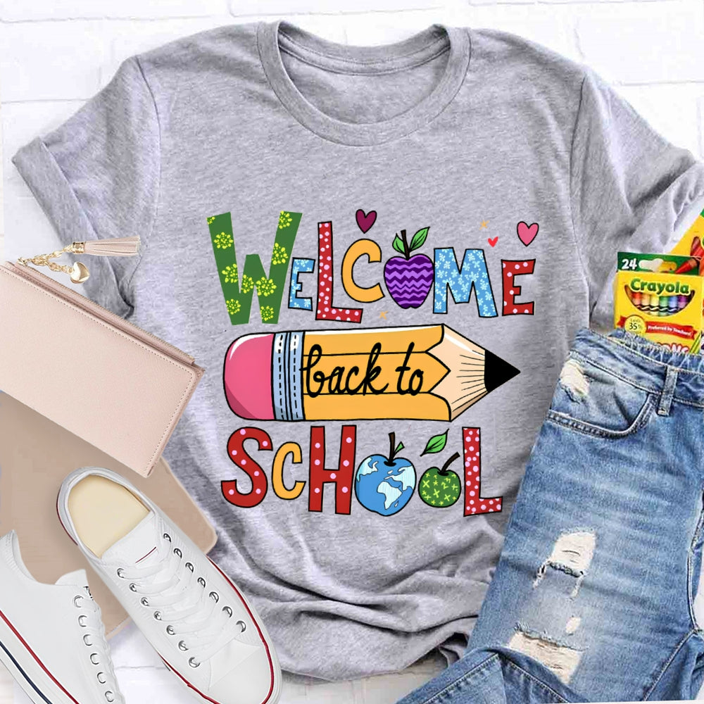 Welcome Back To School Pencil Globle Apple T-Shirt