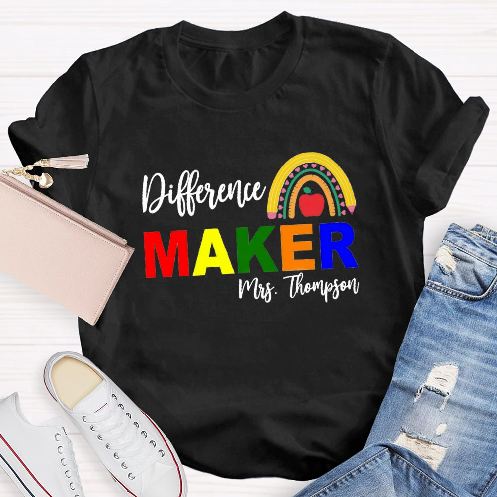 Personalized Name Difference Maker Pencil Rainbow T-Shirt