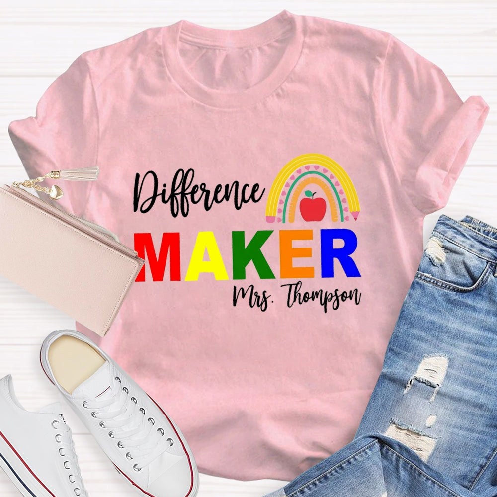Personalized Name Difference Maker Pencil Rainbow T-Shirt