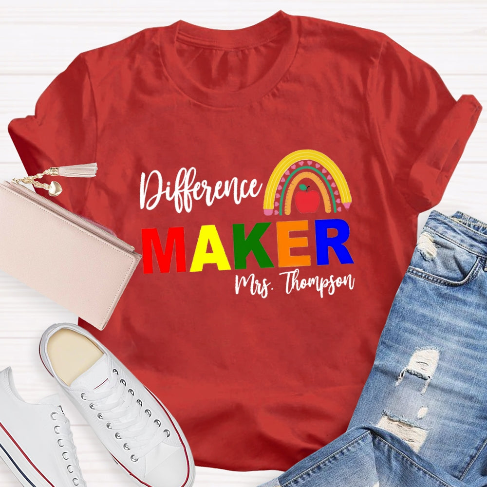 Personalized Name Difference Maker Pencil Rainbow T-Shirt