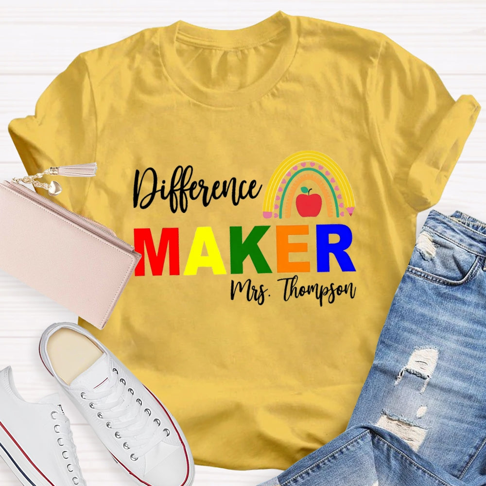 Personalized Name Difference Maker Pencil Rainbow T-Shirt