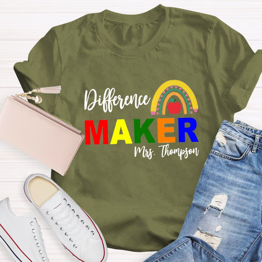 Personalized Name Difference Maker Pencil Rainbow T-Shirt